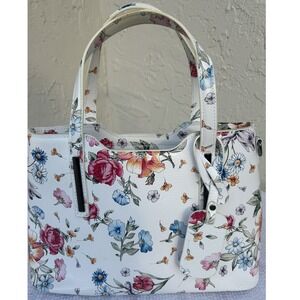 Borse in Pelle White Floral Leather Tote Bag Made in Italy Handbag